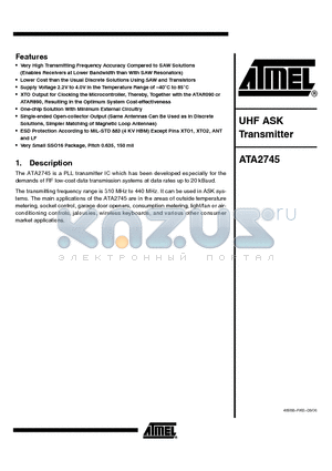 ATA2745 datasheet - UHF ASK Transmitter