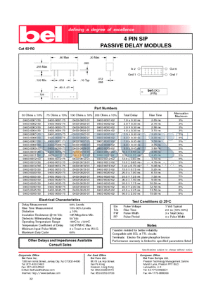 0403-0001-50 datasheet - 4 PIN SIP PASSIVE DELAY MODULES