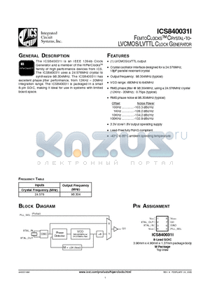 40031AIL datasheet - FEMTOCLOCKS CRYSTAL-TO LVCMOS/LVTTL FREQUENCY SYNTHESIZER