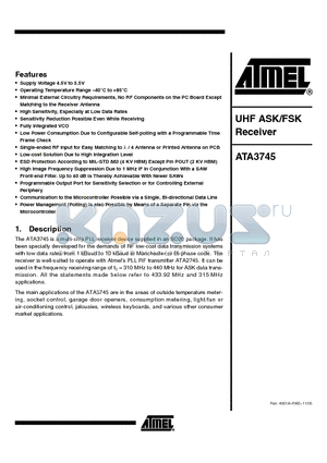 ATA3745 datasheet - UHF ASK/FSK Receiver