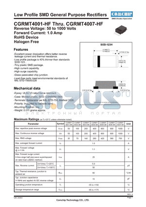 4003-HFCGRMT datasheet - Low Profile SMD General Purpose Rectifiers