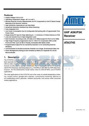 ATA3745_07 datasheet - UHF ASK/FSK Receiver
