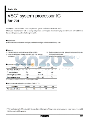 BA1701 datasheet - VSC system processor IC