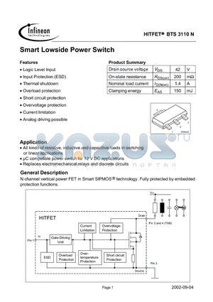 BTS3110N datasheet - Smart Lowside Power Switch
