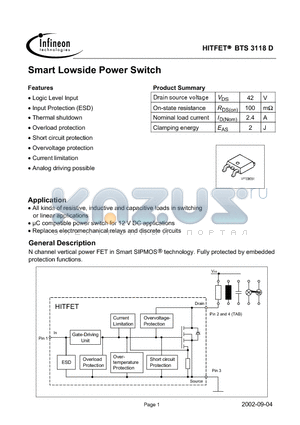 BTS3118D datasheet - Smart Lowside Power Switch