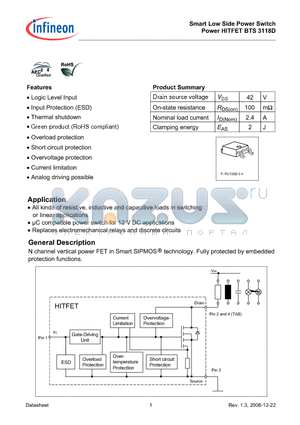 BTS3118D datasheet - Smart Low Side Power Switch