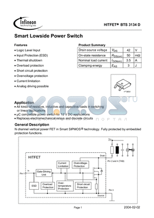 BTS3134D datasheet - Smart Lowside Power Switch