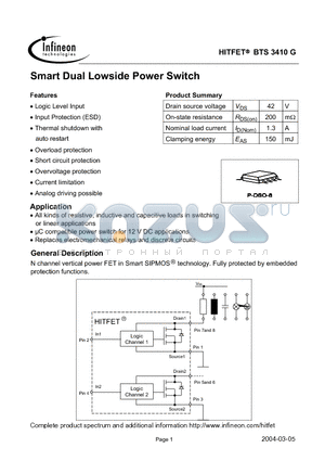 BTS3410G datasheet - Smart Dual Lowside Power Switch
