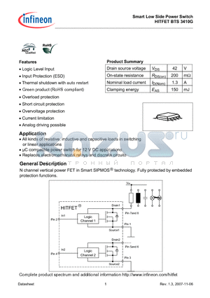 BTS3410G datasheet - Smart Low Side Power Switch
