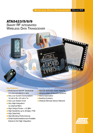 ATA5423_0601 datasheet - SMART RF INTEGRATED WIRELESS DATA TRANSCEIVER