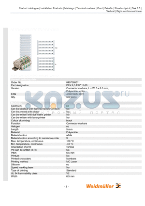 0407360011 datasheet - Connector markers, L x W: 5 x 6.5 mm, Polyamide, white