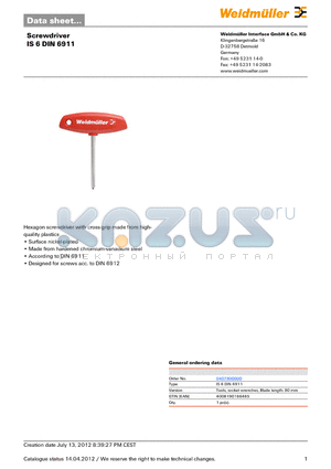 0407900000 datasheet - Hexagon screwdriver with cross-grip made from highquality plastics