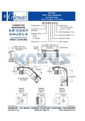 400AB002M12 datasheet - TAG Ring Backshell with Strain Relief