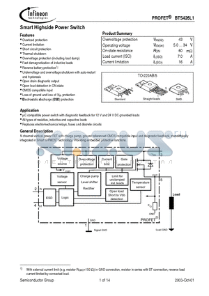 BTS426L1E3043 datasheet - Smart Highside Power Switch