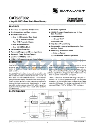 CAT28F002NI-12TT datasheet - 2 Megabit CMOS Boot Block Flash Memory