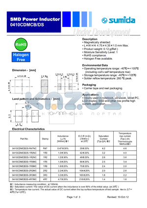 0410CDMCB datasheet - SMD Power Inductor