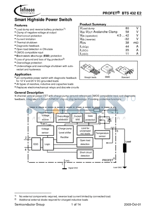 BTS432E2E3043 datasheet - Smart Highside Power Switch