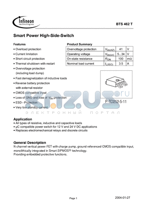 BTS462T datasheet - Smart Power High-Side-Switch