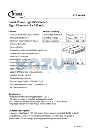 BTS4880R datasheet - Smart Power High-Side-Switch Eight Channels: 8 x 200 m