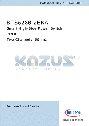 BTS5236-2EKA datasheet - Smart High-Side Power Switch PROFET Two Channels, 50 mY