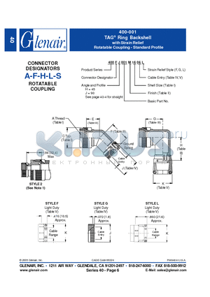 400AH001M14 datasheet - TAG Ring Backshell with Strain Relief