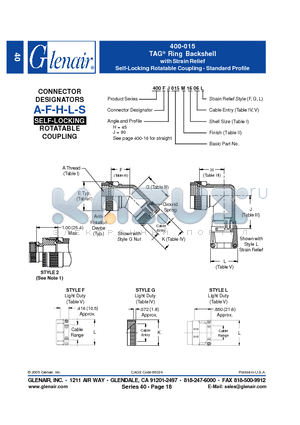 400AH015M18 datasheet - TAG Ring Backshell with Strain Relief