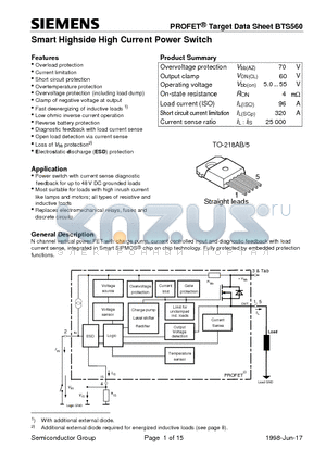 BTS560 datasheet - Smart Highside High Current Power Switch