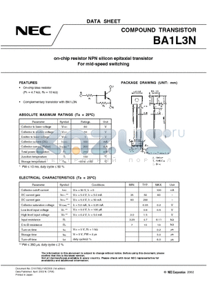 BA1L3N datasheet - on-chip resistor NPN silicon epitaxial transistor