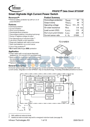 BTS550P datasheet - Smart Highside High Current Power Switch