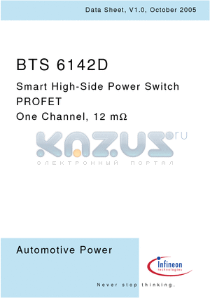 BTS6142D datasheet - Smart High-Side Power Switch PROFET One Channel, 12 m