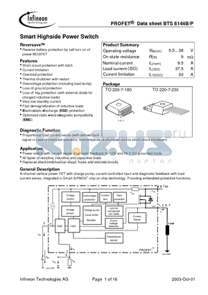 BTS6144P datasheet - Smart Highside Power Switch