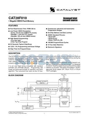 CAT28F010PA-12T datasheet - 1 Megabit CMOS Flash Memory