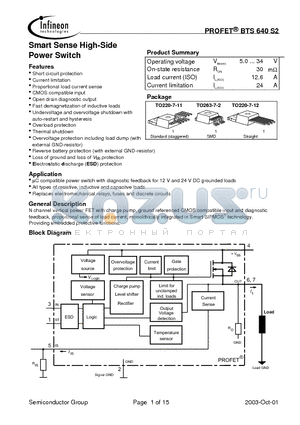 BTS640S2 datasheet - Smart Sense High-Side Power Switch