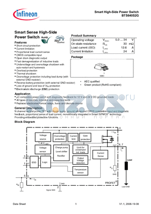 BTS640S2G datasheet - Smart Sense High-Side Power Switch