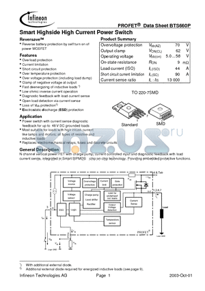 BTS660PE3180A datasheet - Smart Highside High Current Power Switch