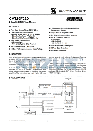 CAT28F020-70 datasheet - 2 Megabit CMOS Flash Memory