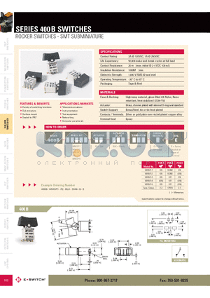 400BWMSP2R2BLKSM6QE datasheet - ROCKER SWITCHES - SMT SUBMINIATURE