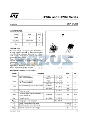 BTW67-1200 datasheet - 50A SCRs