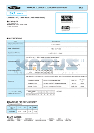 400BXA10M10X20 datasheet - MINIATURE ALUMINUM ELECTROLYTIC CAPACITORS