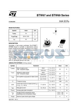 BTW69-600 datasheet - 50A SCRs