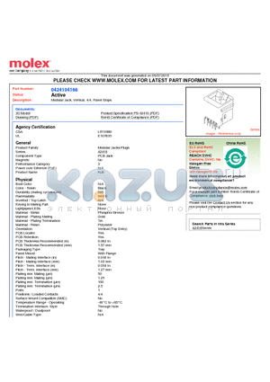 0424104168 datasheet - Modular Jack, Vertical, 4/4, Panel Stops