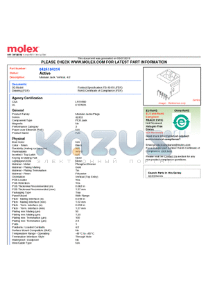 0424104314 datasheet - Modular Jack, Vertical, 4/2