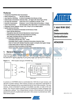 ATA5558_09 datasheet - 1 kbit R/W IDIC with Deterministic Anticollision