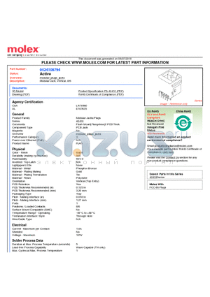 0424108794 datasheet - Modular Jack, Vertical, 8/6