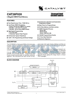 CAT28F020TA-70T datasheet - 2 Megabit CMOS Flash Memory