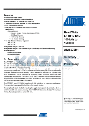 ATA5575M1 datasheet - Read/Write LF RFID IDIC 100 kHz to 150 kHz