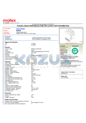 0424109368 datasheet - Modular Jack, Vertical, 8/2, Panel Stops