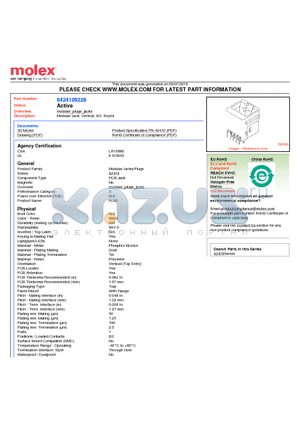 0424109226 datasheet - Modular Jack, Vertical, 8/2, Keyed