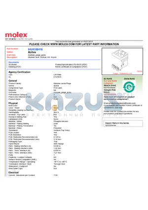 0424109418 datasheet - Modular Jack, Vertical, 8/2, Keyed