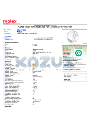 0428784266 datasheet - Modular Jack, Vertical, Low Profile, 4/2